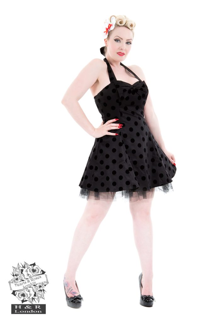 Double Black Flocked Dot Dress