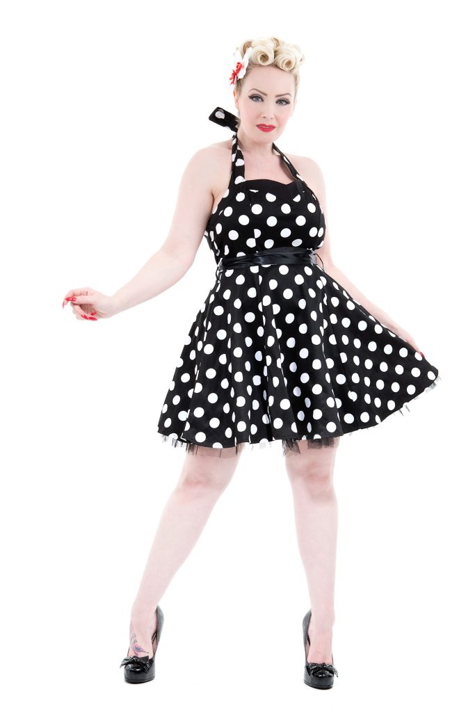 Black White Polka dots Halter Minidress