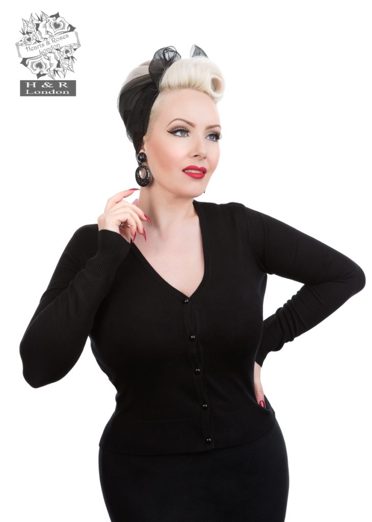 V Neck Cardigan in Black