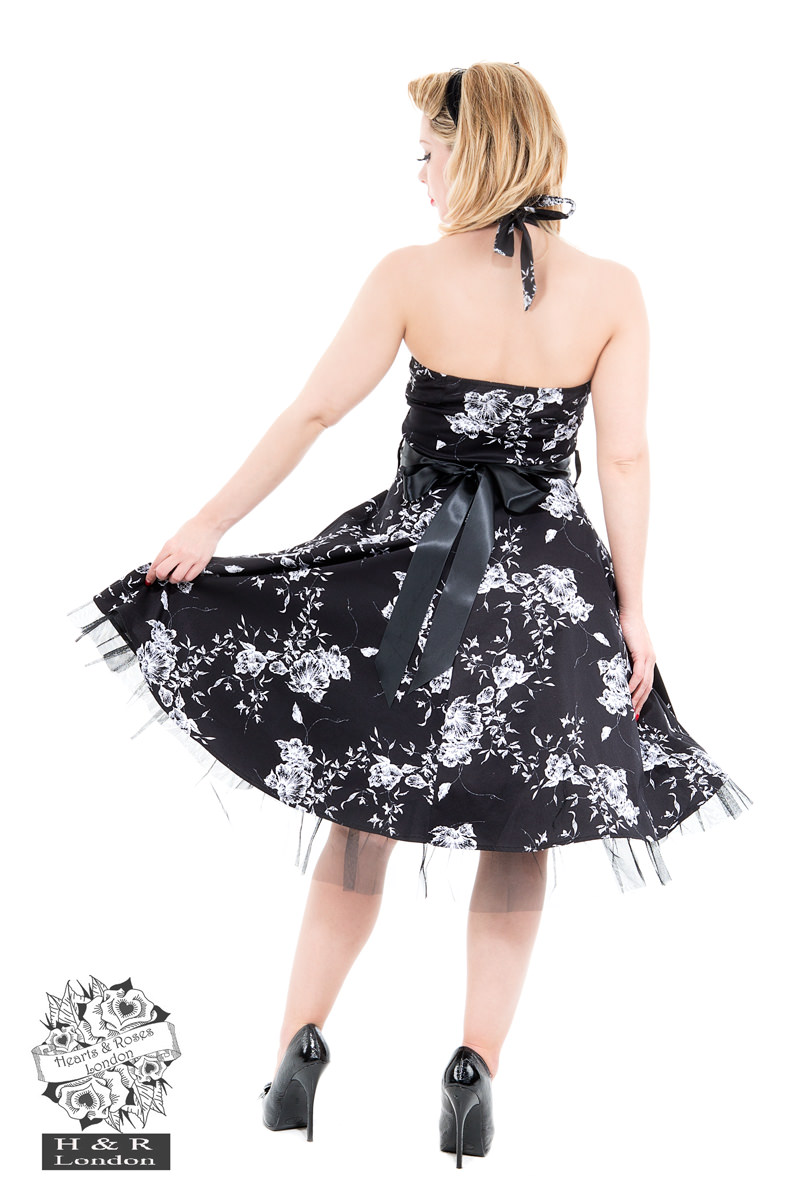 Black White Vintage Floral Prom Dress