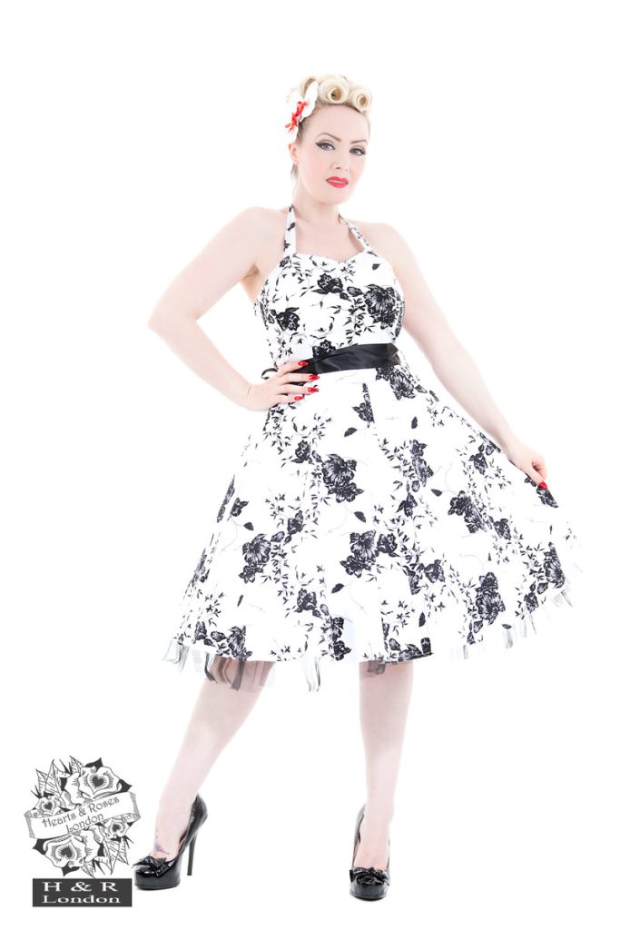 White Black Floral Swing Dress