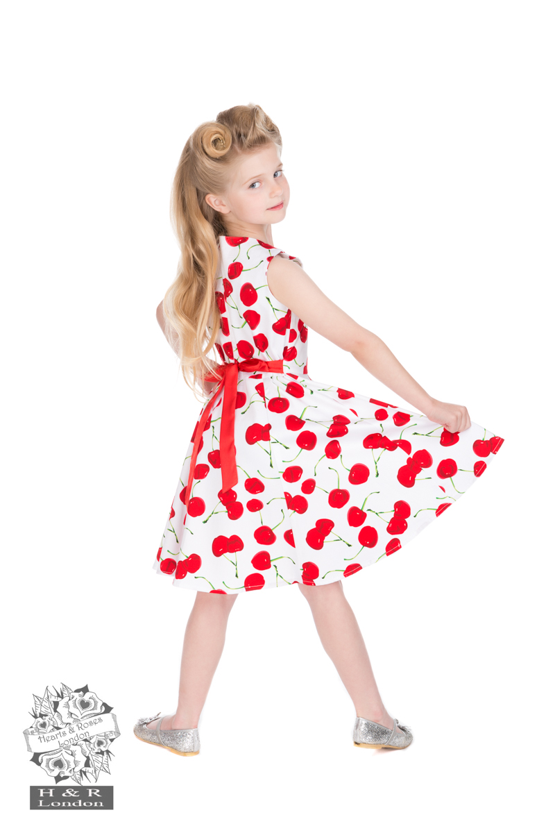 White Bombshell Cherry Swing Dress (KIDS)