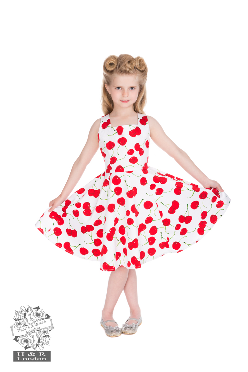 White Bombshell Cherry Swing Dress (KIDS)