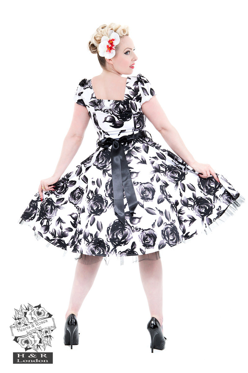 White Black Vintage Floral Long Dress