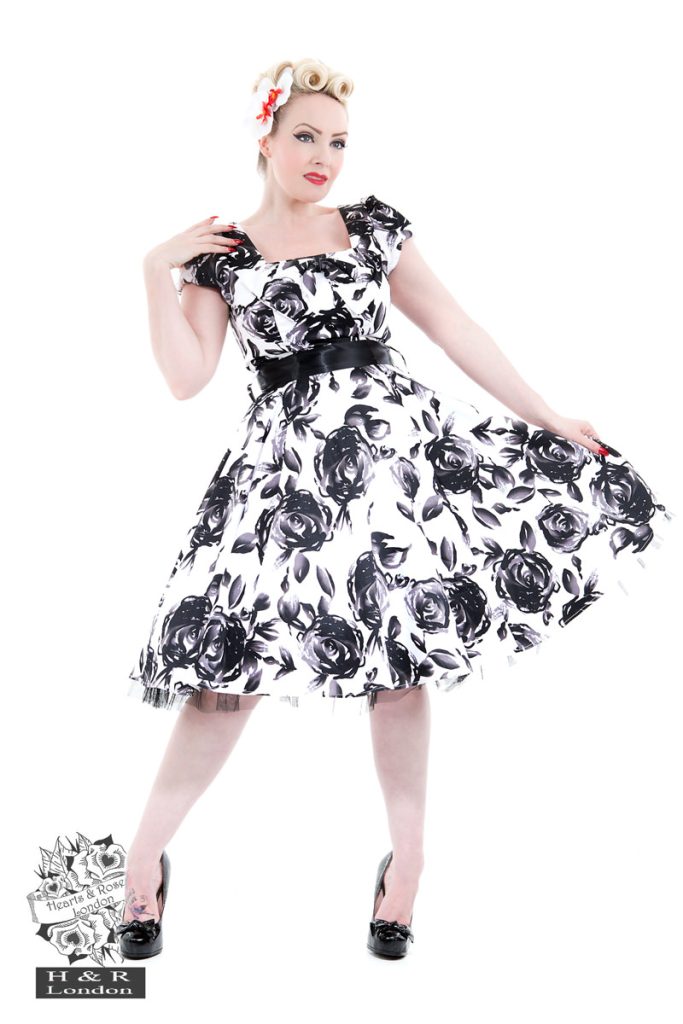 White Black Vintage Floral Long Dress