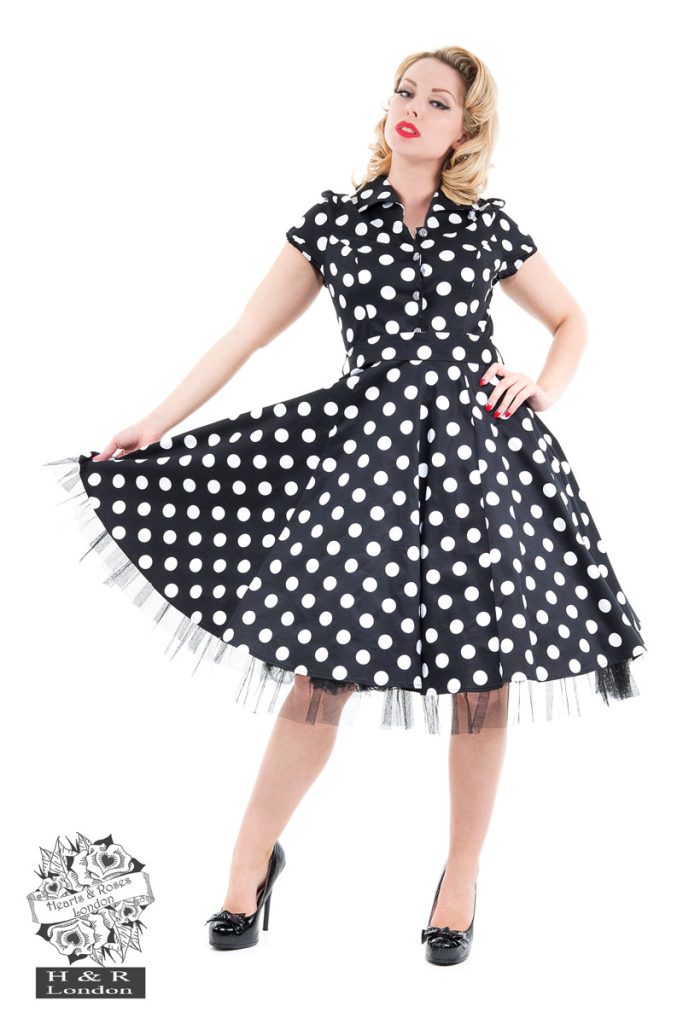 Black White Polka Large Dot Tea Dress