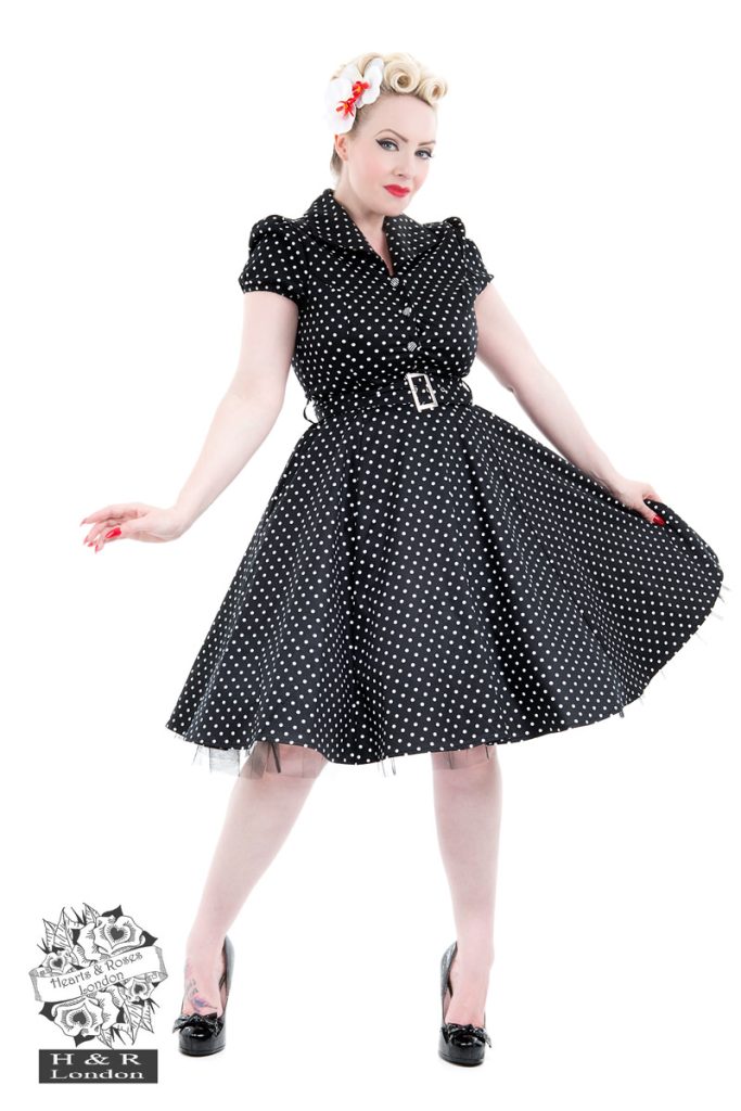 Black White Small Polka Dot Tea Dress