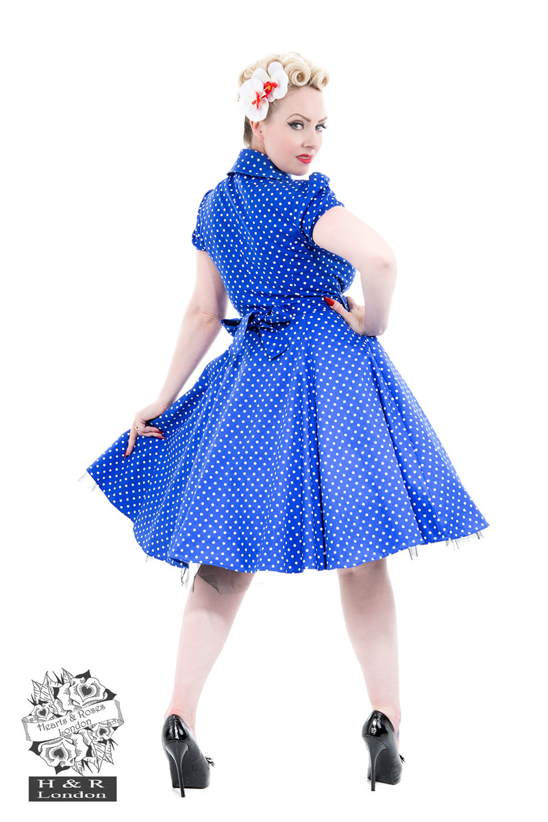 Blue White Small Polka Dot Tea Dress