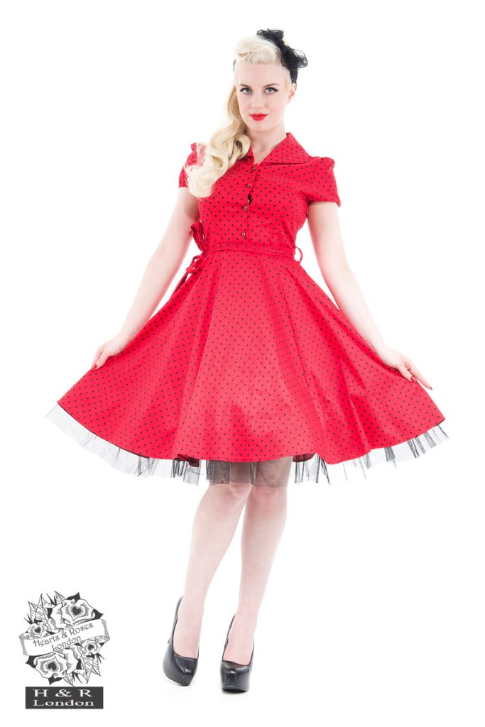 Red Black Small Polka Dot Tea Dress