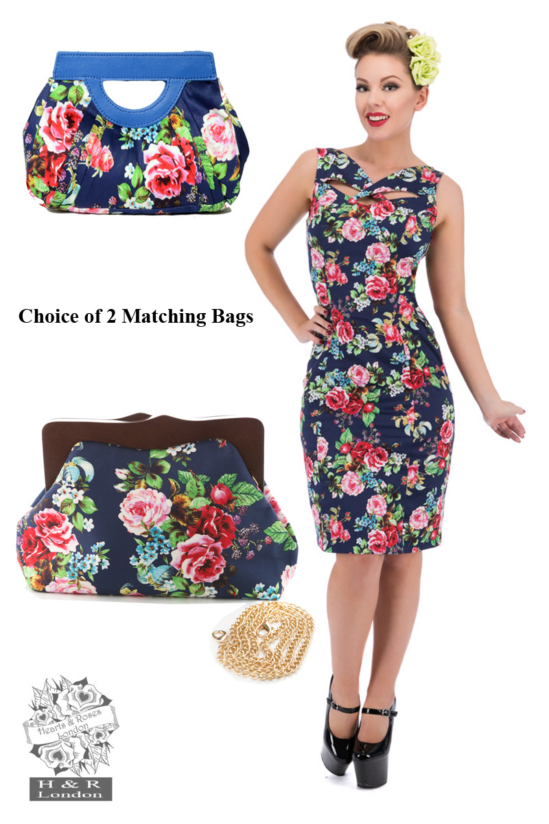 Rose Bouquet Print 50's Wiggle Dress