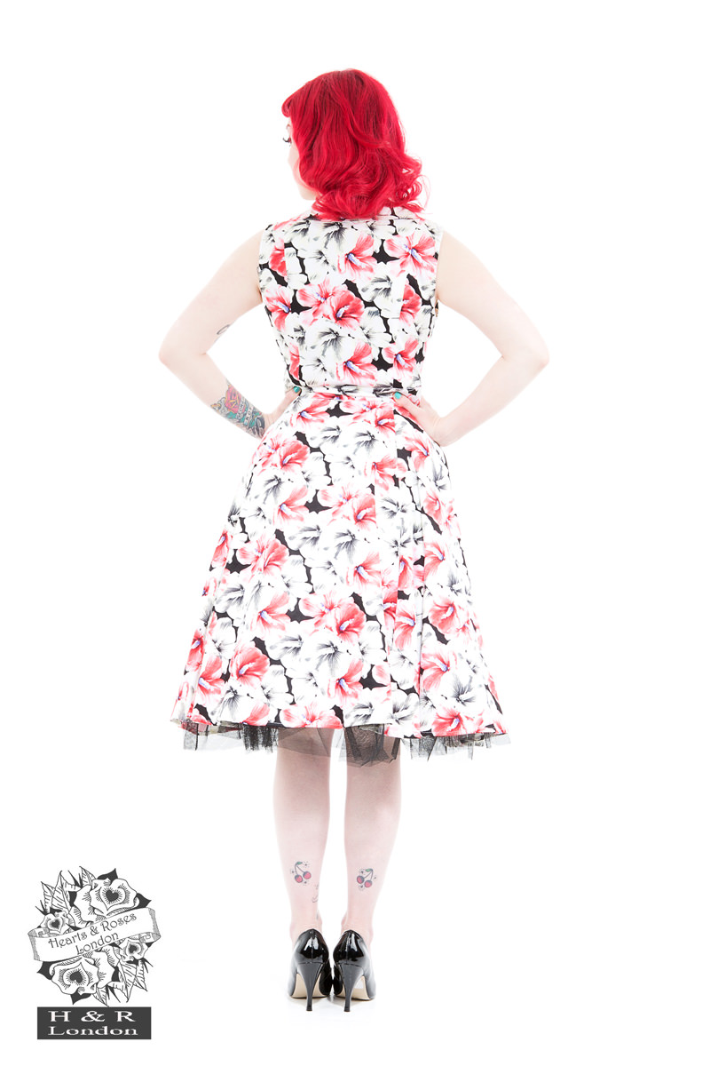 White Hibiscus Floral Sleeveless Penny Dress