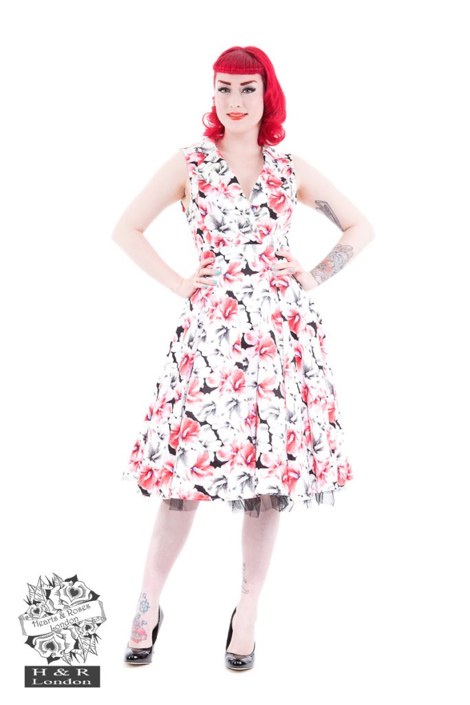 White Hibiscus Floral Sleeveless Penny Dress