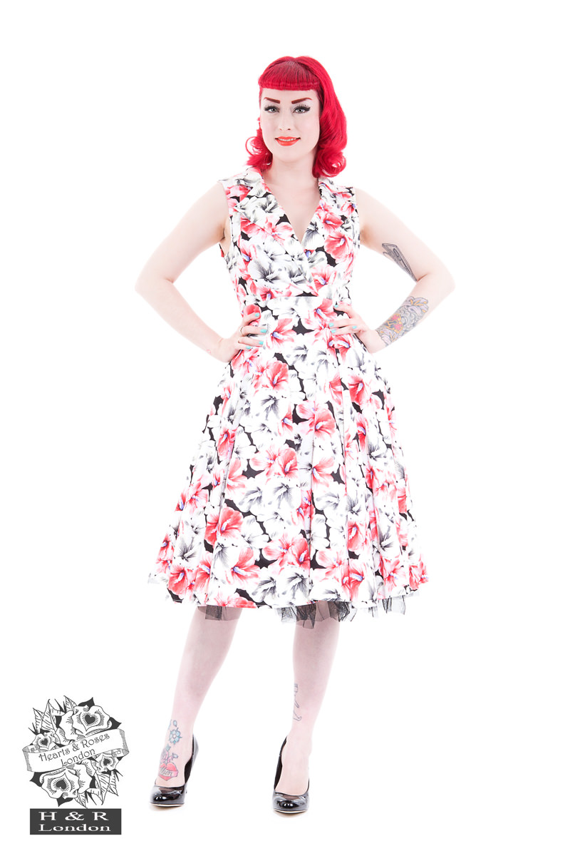 White Hibiscus Floral Sleeveless Penny Dress