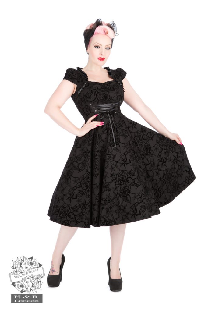 Black Flocked Victorian Dress