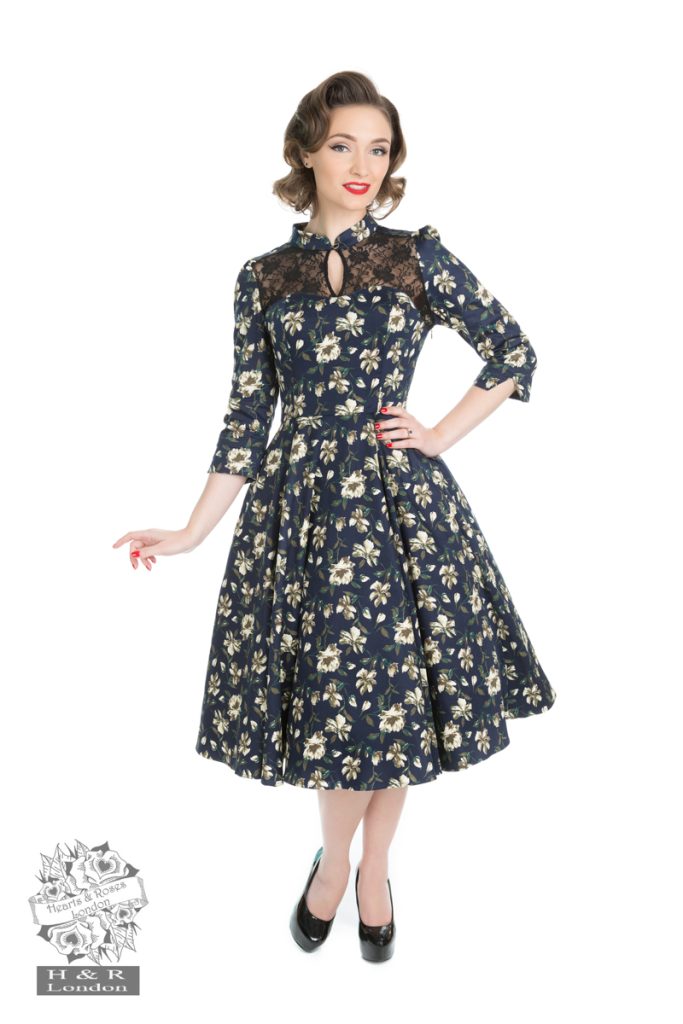 Mixed Floral 3/4Sleeve Mesh Dress