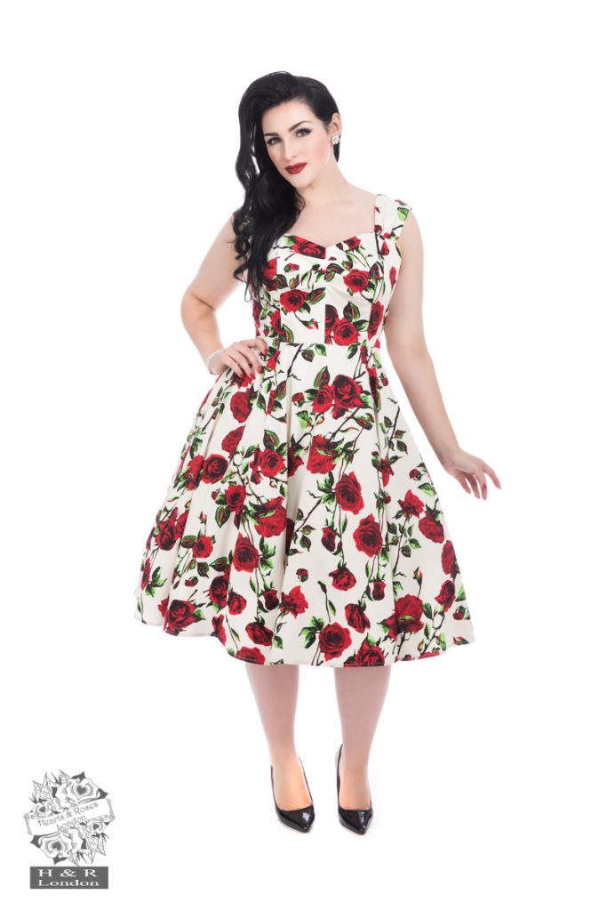 50s Ditsy Rose Floral Dress (light pink)