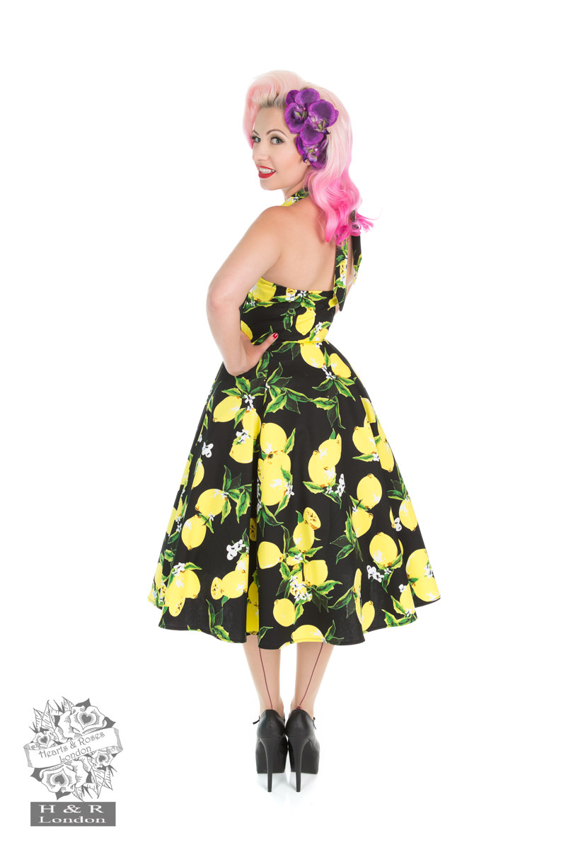 Lemon Print Swing Dress in Black