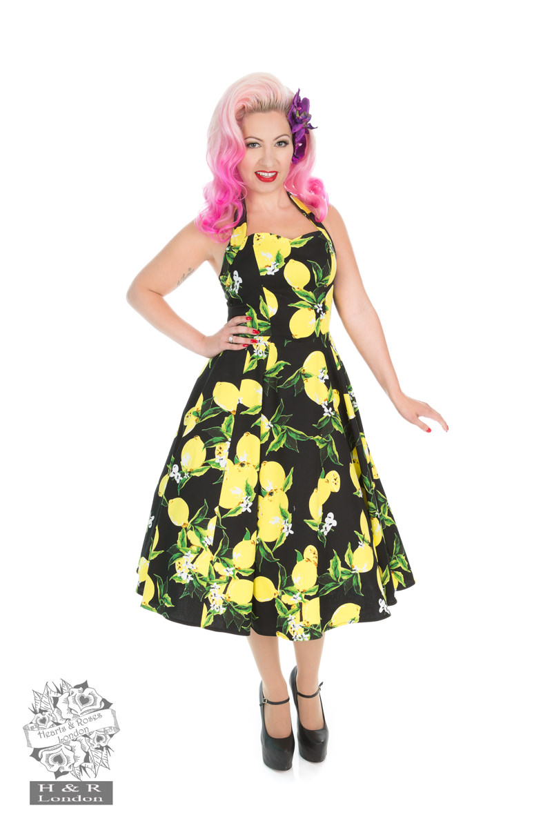Lemon Print Swing Dress in Black