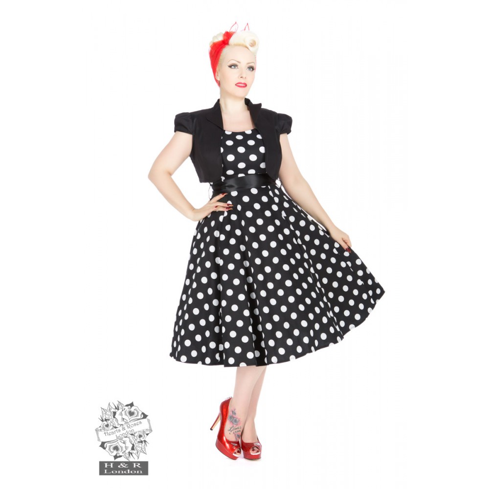 Vivian Black White Small Polka Dot Swing Dress & Bolero